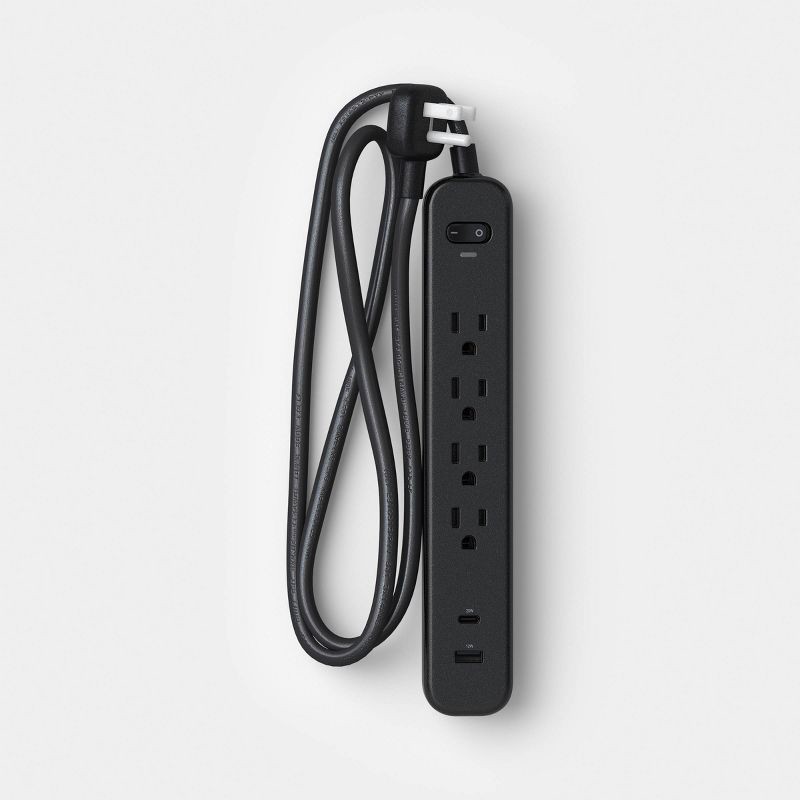slide 2 of 3, Surge Protector 4 Outlet USB-A and USB-C Black - Dealworthy™, 1 ct
