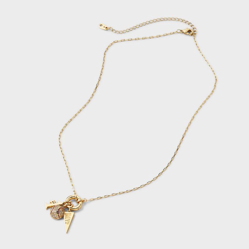 slide 2 of 4, 14K Gold Dipped Cubic Zirconia Baseball and MVP Charm Necklace - A New Day™ Gold, 1 ct