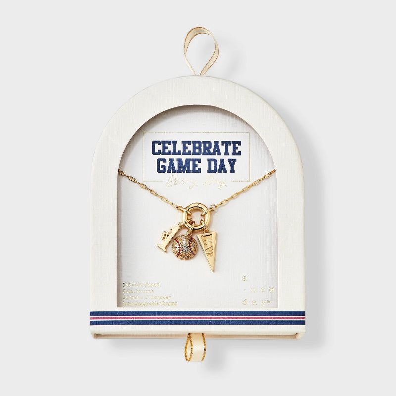 slide 3 of 4, 14K Gold Dipped Cubic Zirconia Baseball and MVP Charm Necklace - A New Day™ Gold, 1 ct