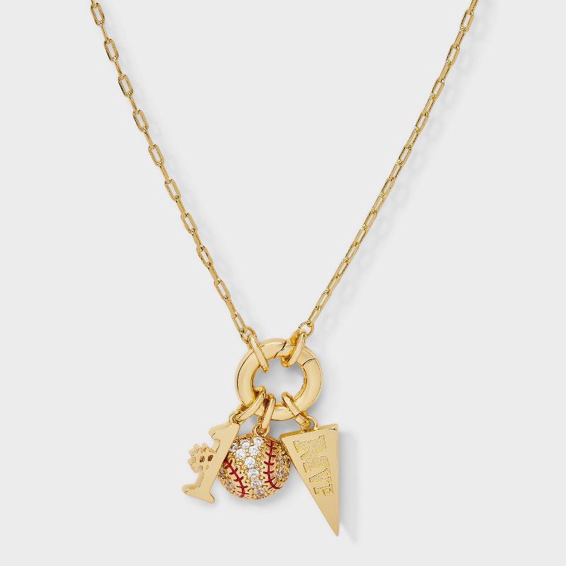 slide 1 of 4, 14K Gold Dipped Cubic Zirconia Baseball and MVP Charm Necklace - A New Day™ Gold, 1 ct