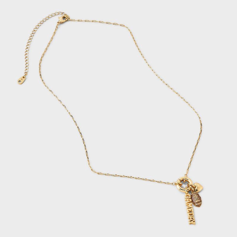 slide 2 of 4, 14K Gold Dipped Cubic Zirconia Football Heart and Gameday Charm Necklace - A New Day™ Gold, 1 ct