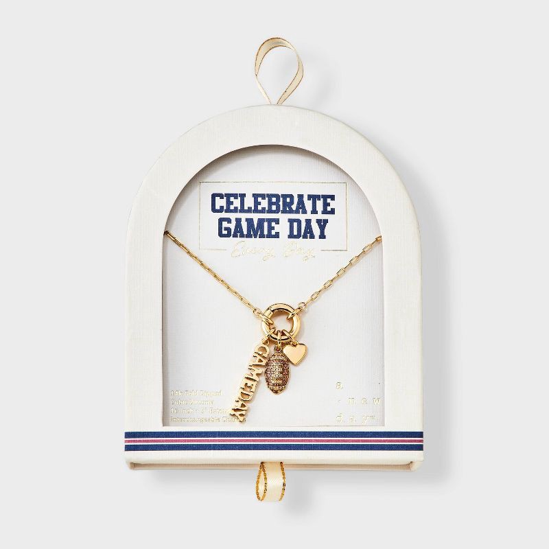 slide 3 of 4, 14K Gold Dipped Cubic Zirconia Football Heart and Gameday Charm Necklace - A New Day™ Gold, 1 ct
