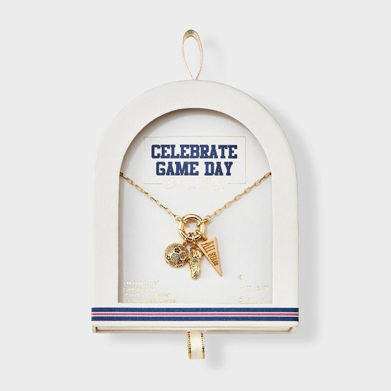 slide 3 of 4, 14K Gold Dipped Cubic Zirconia Soccer and All Stars Charm Necklace - A New Day™ Gold, 1 ct