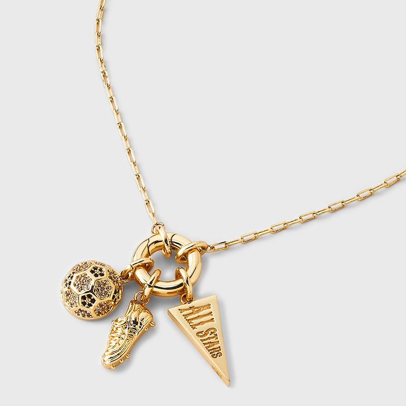 slide 4 of 4, 14K Gold Dipped Cubic Zirconia Soccer and All Stars Charm Necklace - A New Day™ Gold, 1 ct