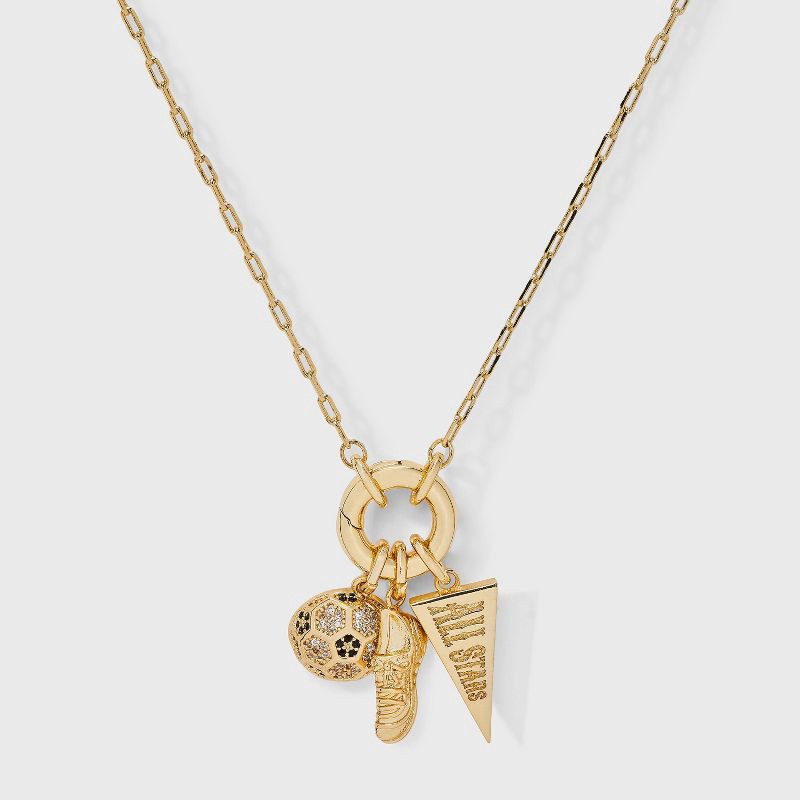 slide 1 of 4, 14K Gold Dipped Cubic Zirconia Soccer and All Stars Charm Necklace - A New Day™ Gold, 1 ct