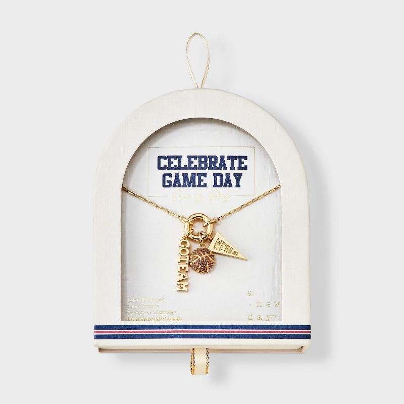 slide 3 of 4, 14K Gold Dipped Cubic Zirconia Basketball Charm Necklace - A New Day™ Gold, 1 ct