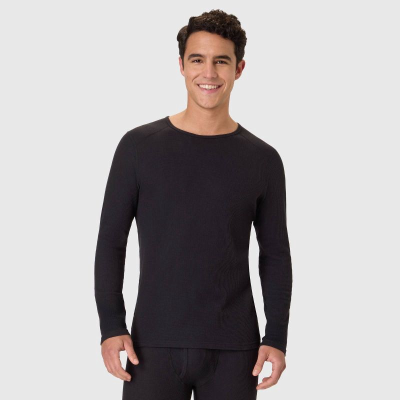 slide 1 of 6, Hanes Men's Thermal Long Sleeve Waffle Knit Shirt - Black L, 1 ct