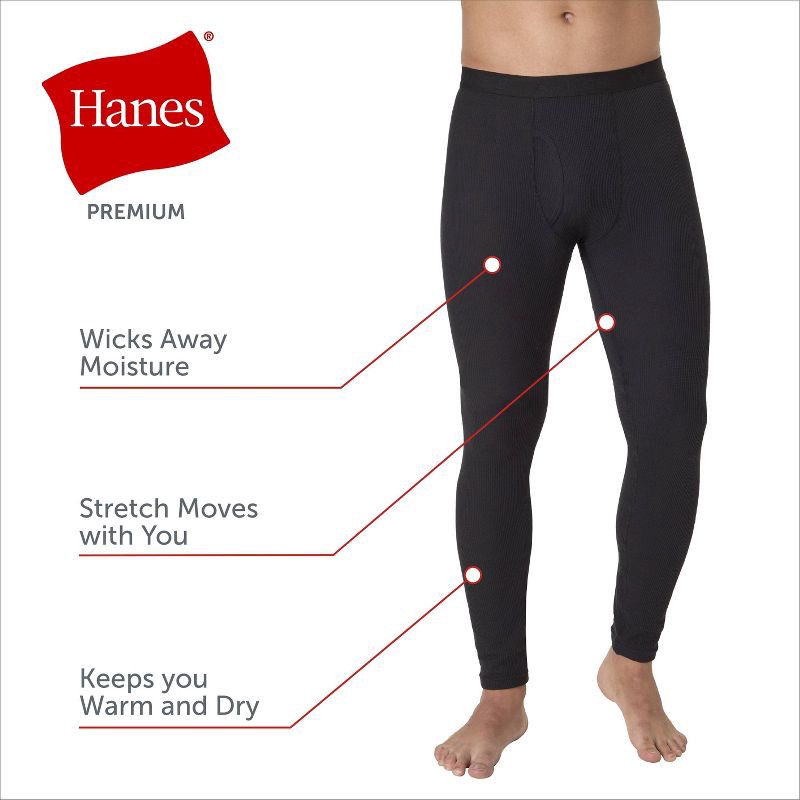 slide 7 of 8, Hanes Men's Thermal Waffle Knit Pants - Black M, 1 ct