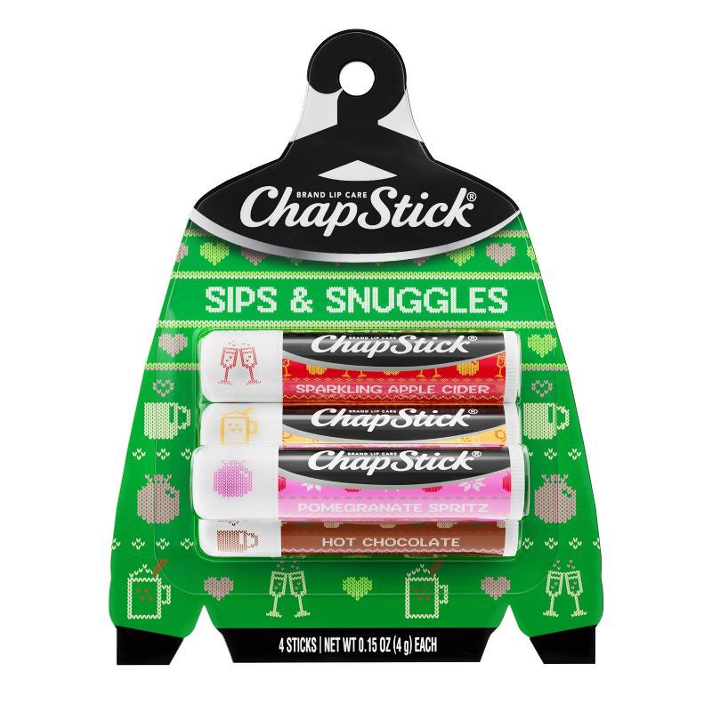 slide 1 of 11, Chapstick Holiday Ugly Sweater Lip Balm - Sips & Snuggles - 0.15oz/4ct, 0.15 oz, 4 ct