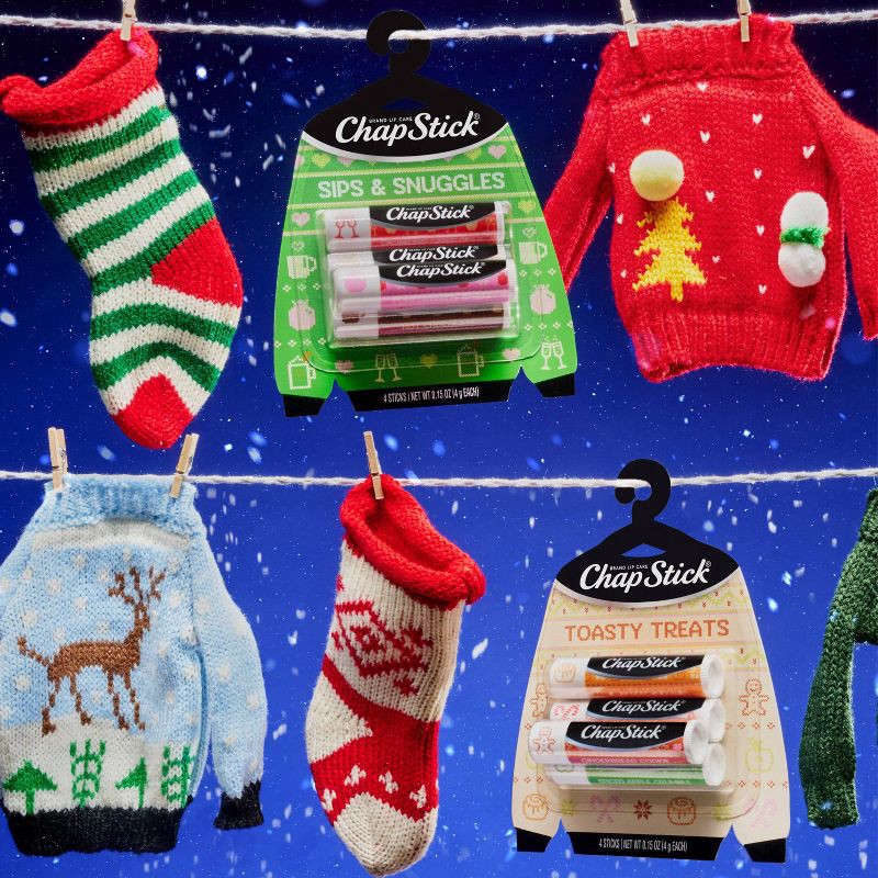 slide 10 of 11, Chapstick Holiday Ugly Sweater Lip Balm - Sips & Snuggles - 0.15oz/4ct, 0.15 oz, 4 ct