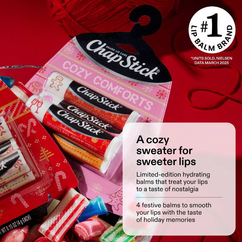 slide 3 of 10, Chapstick Holiday Ugly Sweater Lip Balm - Cozy Comforts - 0.15oz/4ct, 0.15 oz, 4 ct
