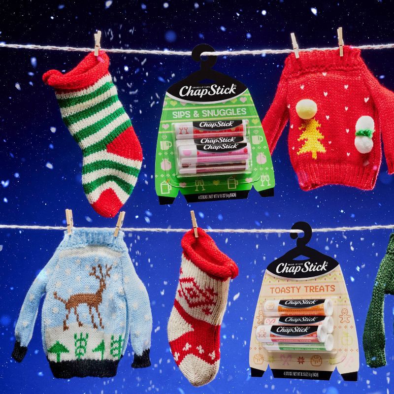 slide 10 of 11, Chapstick Holiday Ugly Sweater Lip Balm - Toasty Treats - 0.15oz/4ct, 0.15 oz, 4 ct