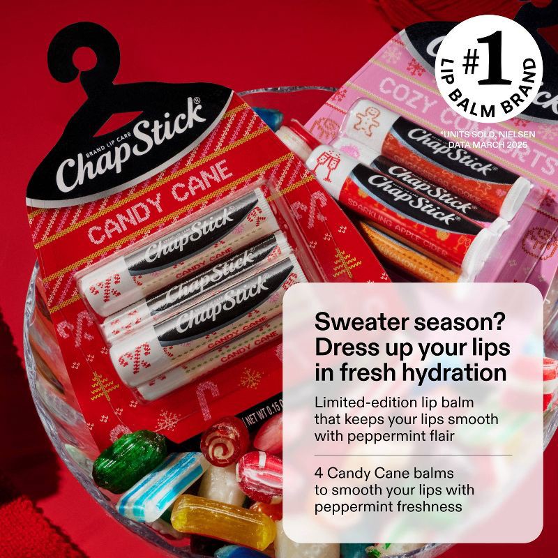 slide 3 of 10, Chapstick Holiday Ugly Sweater Lip Balm - Candy Cane - 0.15oz/4ct, 0.15 oz, 4 ct