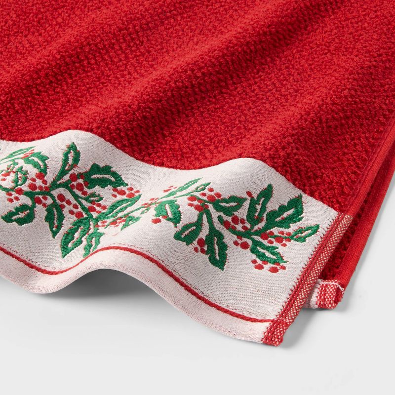 slide 3 of 4, 2pk Holly Border Christmas Hand Towels Red - Threshold™, 2 ct