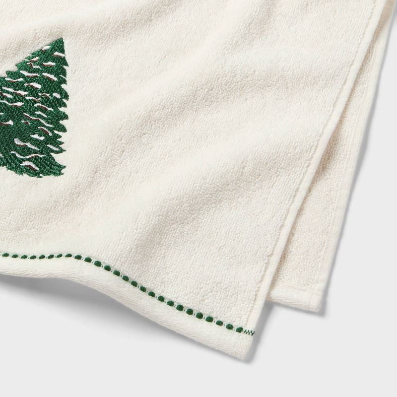 slide 3 of 5, 2pk Tree Christmas Hand Towels Cream - Threshold™, 2 ct