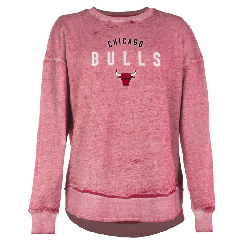 slide 1 of 4, NBA Chicago Bulls Women's Burnout Crew Neck Fleece Sweatshirt - M, 1 ct