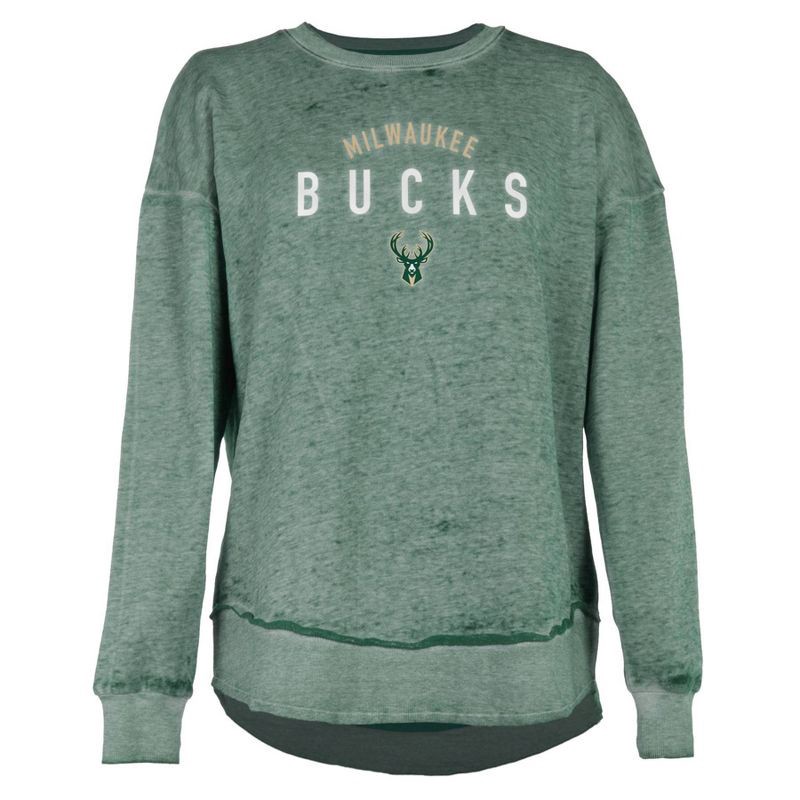 slide 1 of 3, NBA Milwaukee Bucks Women's Burnout Crew Neck Fleece Sweatshirt - M, 1 ct