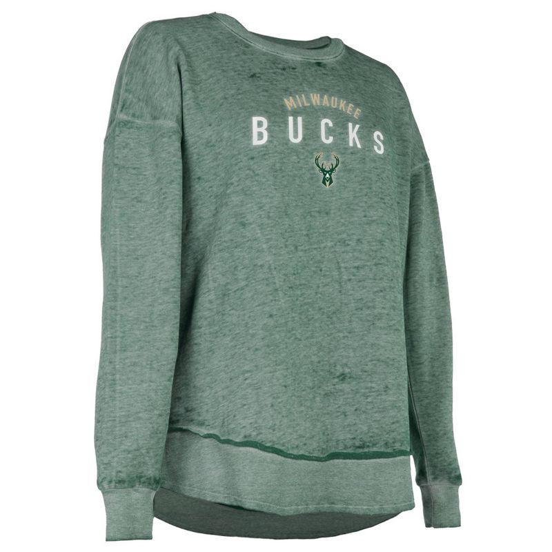 slide 2 of 3, NBA Milwaukee Bucks Women's Burnout Crew Neck Fleece Sweatshirt - L, 1 ct