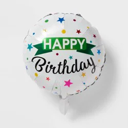 Round Happy Birthday Foil Balloon White - Spritz™