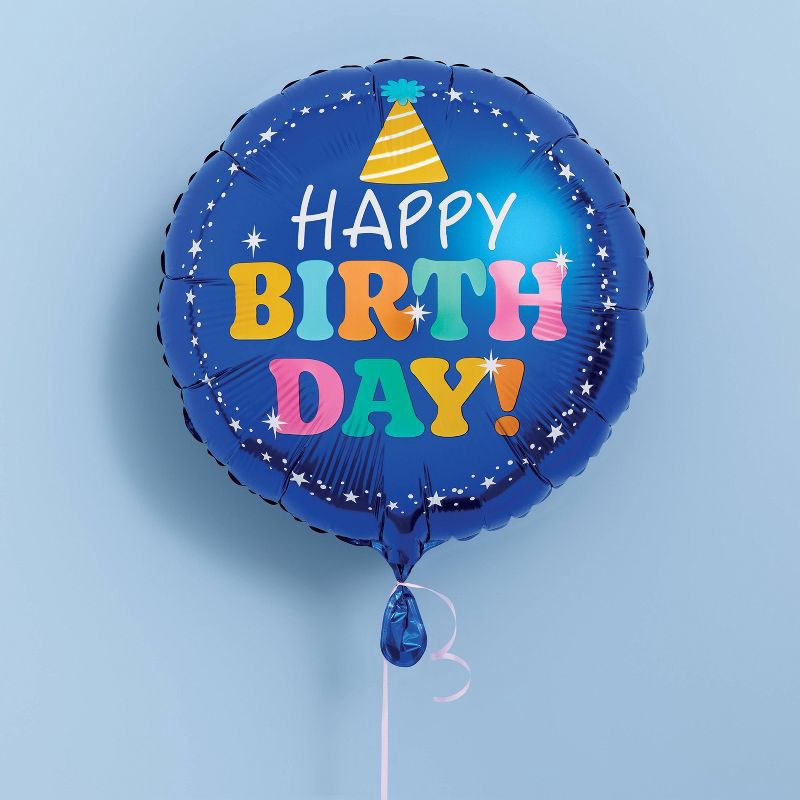 slide 2 of 4, Round Happy Birthday Foil Balloon Blue - Spritz™, 1 ct