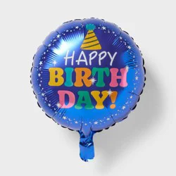 Round Happy Birthday Foil Balloon Blue - Spritz™