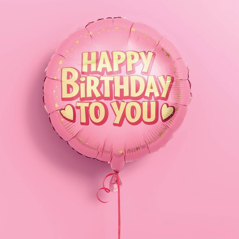 slide 2 of 4, Round Happy Birthday Foil Balloon Pink - Spritz™, 1 ct