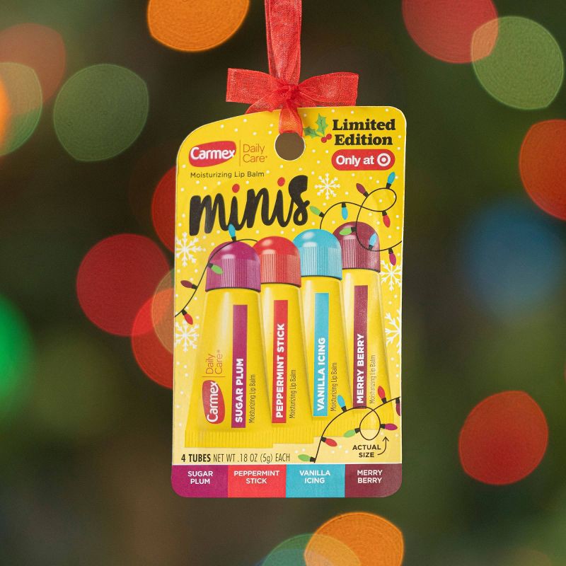 slide 4 of 8, Carmex Daily Care Holiday Limited Edition Minis Lip Balm Sticks - 0.18oz/4ct, 0.18 oz, 4 ct