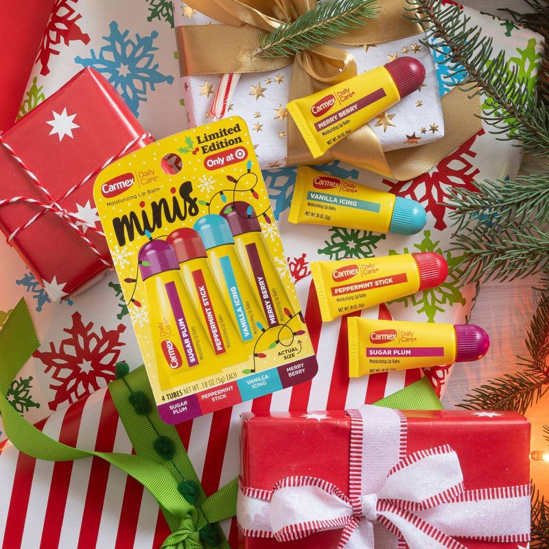 slide 5 of 8, Carmex Daily Care Holiday Limited Edition Minis Lip Balm Sticks - 0.18oz/4ct, 0.18 oz, 4 ct