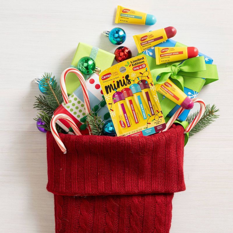 slide 6 of 8, Carmex Daily Care Holiday Limited Edition Minis Lip Balm Sticks - 0.18oz/4ct, 0.18 oz, 4 ct