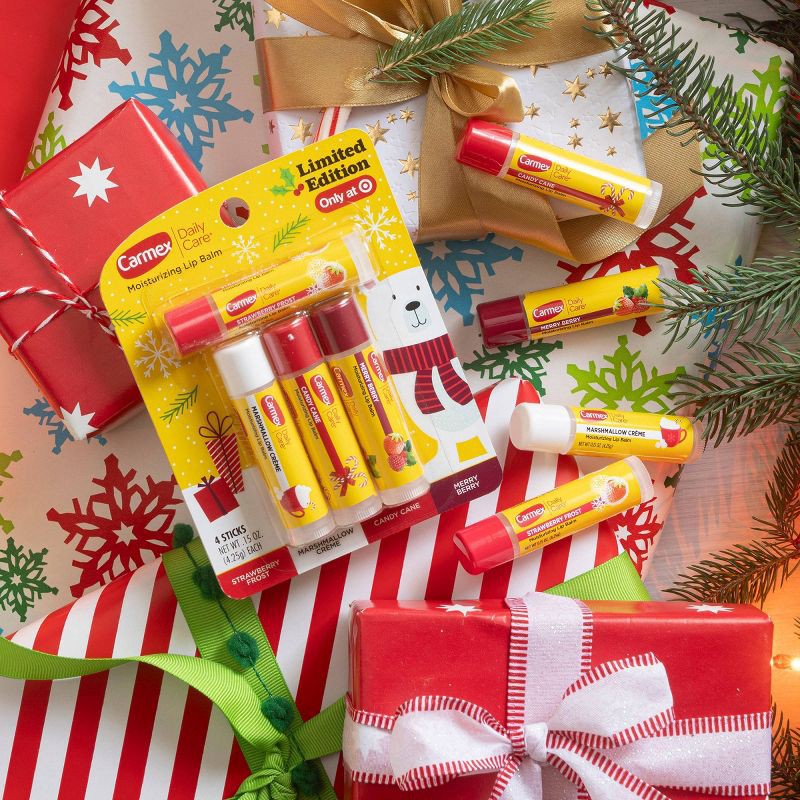 slide 5 of 8, Carmex Daily Care Holiday Limited Edition Lip Balm Sticks - 0.15oz/4ct, 0.15 oz, 4 ct