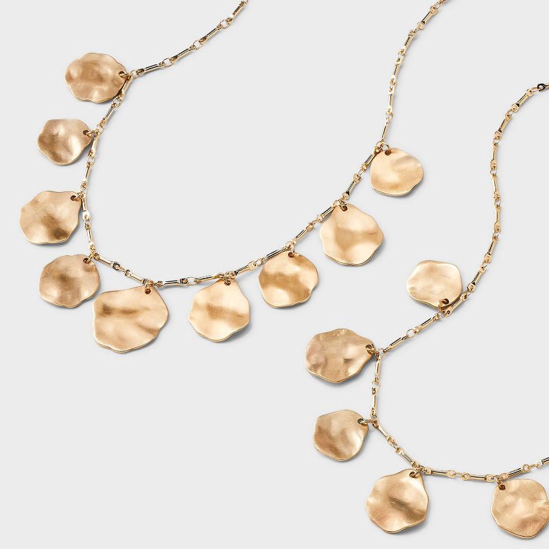 slide 3 of 3, Wavy Disk Charm Necklace Set 2pc - Universal Thread™ Gold, 2 ct