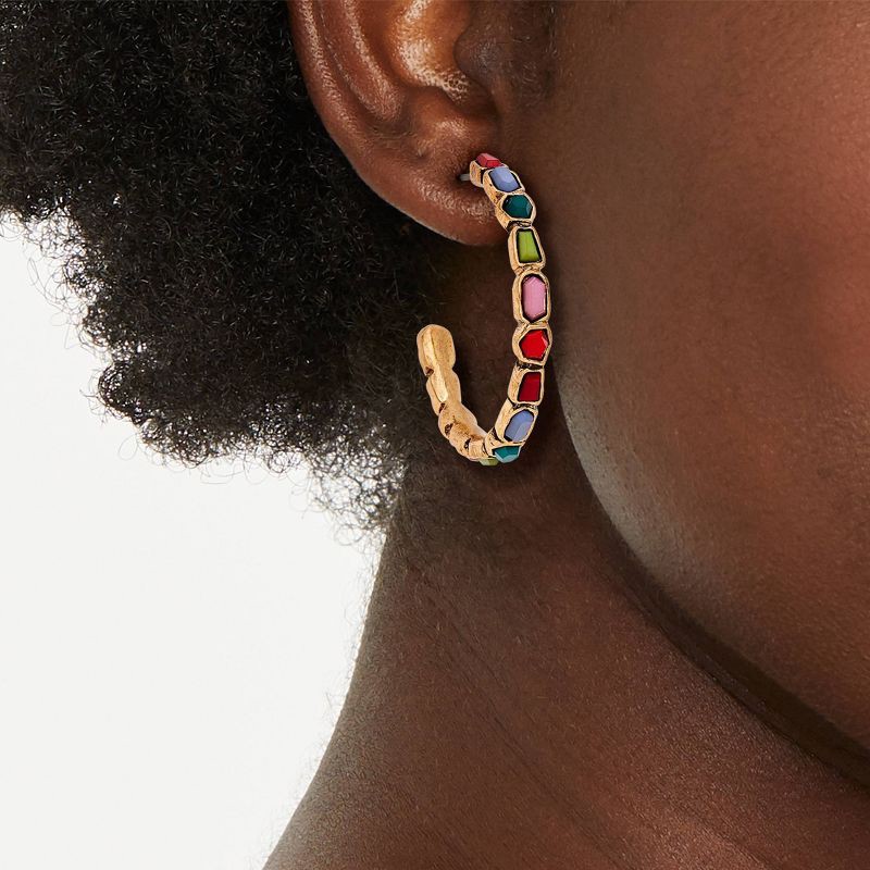slide 3 of 3, Acrylic Stone Embellished Hoop Earrings - Universal Thread™ Red/Green/Pink/Blue, 1 ct