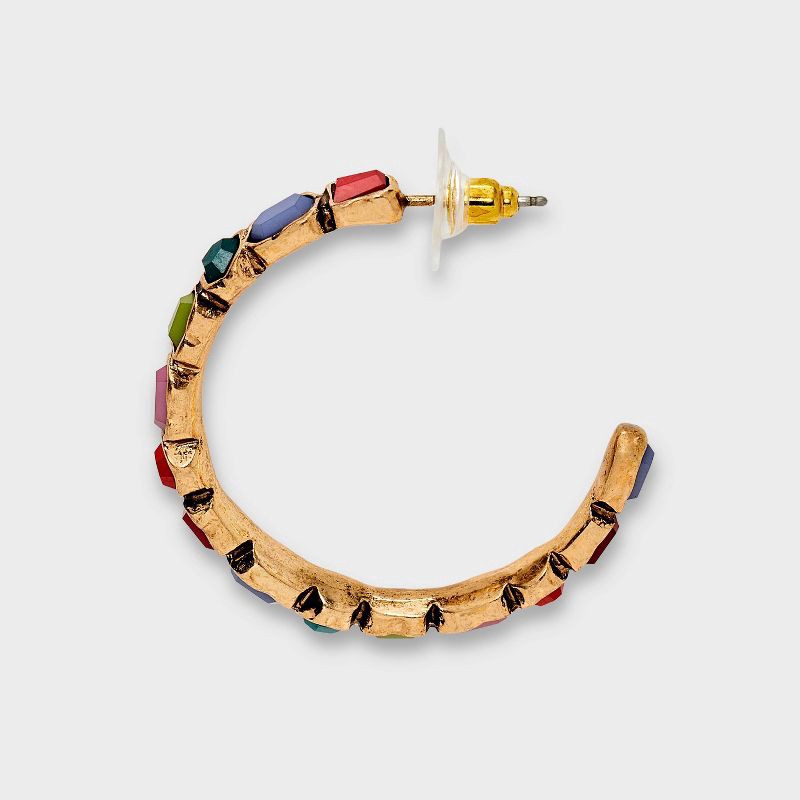 slide 2 of 3, Acrylic Stone Embellished Hoop Earrings - Universal Thread™ Red/Green/Pink/Blue, 1 ct