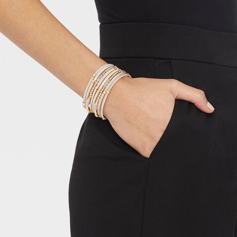 slide 2 of 4, Simulated Leather Mixed Bead Rose Quartz Magnetic Bracelet - Universal Thread™ Gold, 1 ct