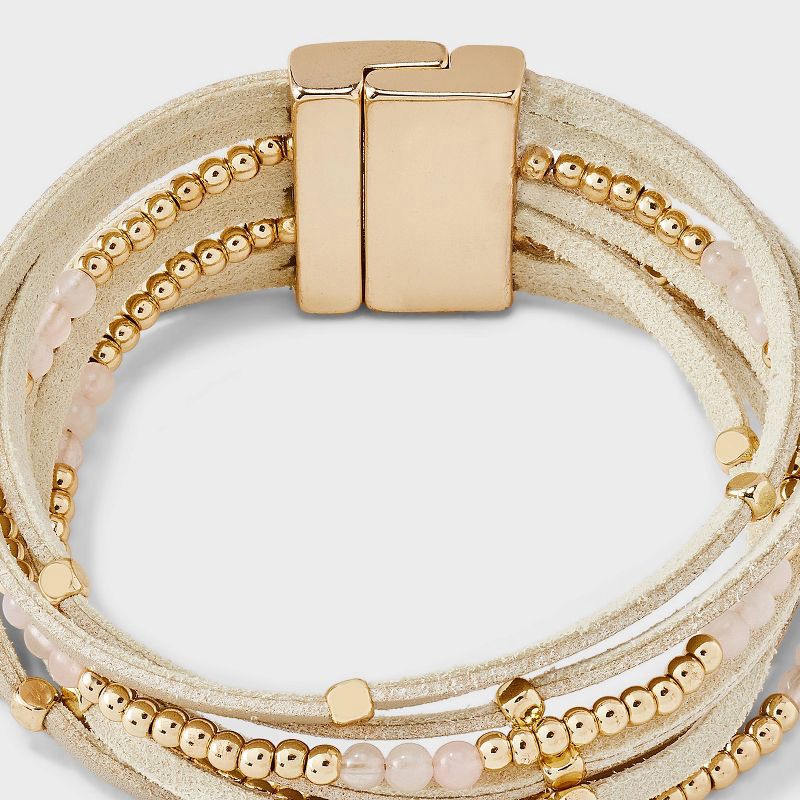 slide 4 of 4, Simulated Leather Mixed Bead Rose Quartz Magnetic Bracelet - Universal Thread™ Gold, 1 ct