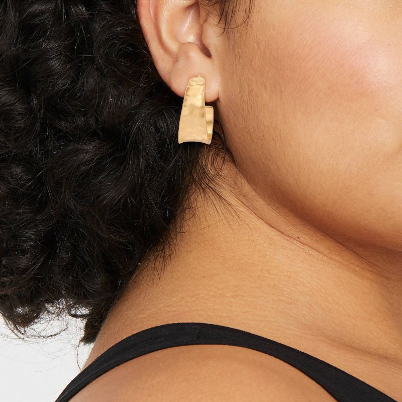 slide 2 of 3, Hammer Texture Thick Hoop Earrings - Universal Thread™ Gold, 1 ct