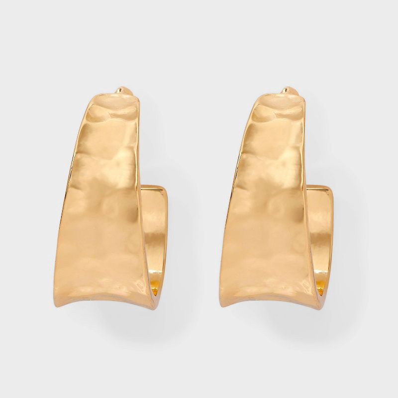 slide 1 of 3, Hammer Texture Thick Hoop Earrings - Universal Thread™ Gold, 1 ct