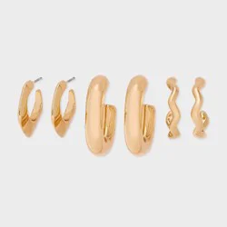 Smooth Hoop Earring Set 3pc - Universal Thread™ Gold