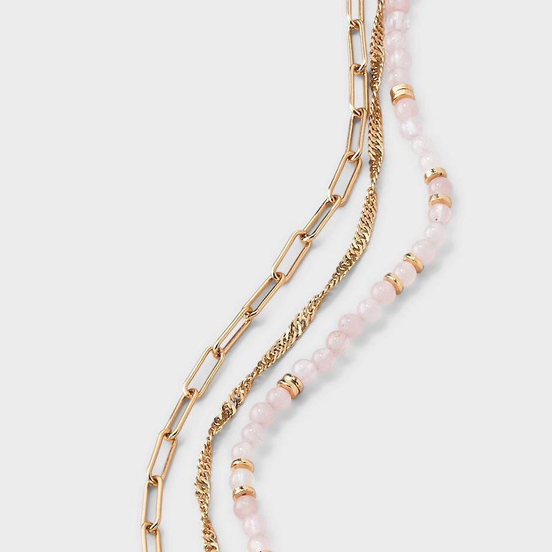 slide 4 of 4, Rose Quartz and Medallion Charm Beaded Necklace - Universal Thread™ Gold, 1 ct