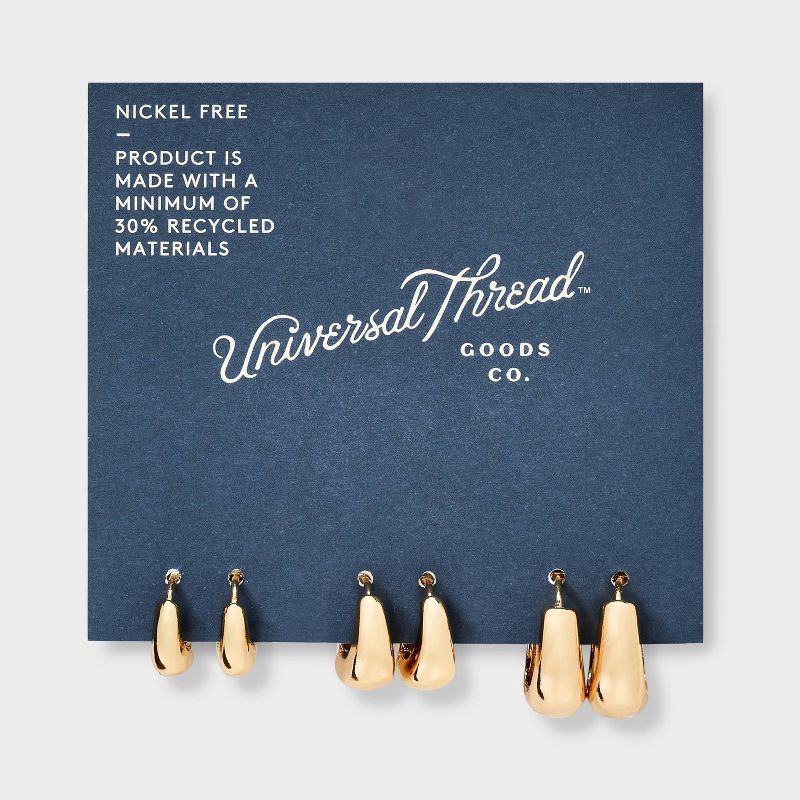 slide 2 of 3, Huggie Hoop Earring Set 3pc - Universal Thread™ Gold, 3 ct