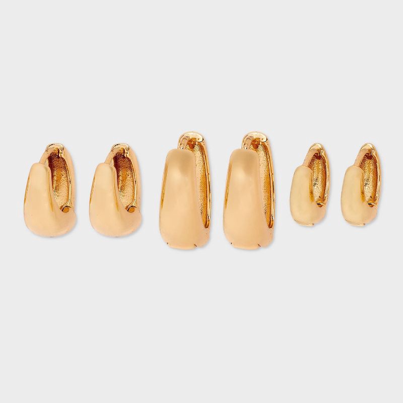 slide 1 of 3, Huggie Hoop Earring Set 3pc - Universal Thread™ Gold, 3 ct