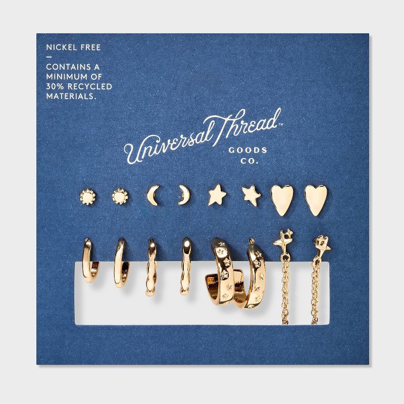 slide 2 of 3, Celestial Stud and Hoop Earring Set 8pc - Universal Thread™ Gold, 8 ct