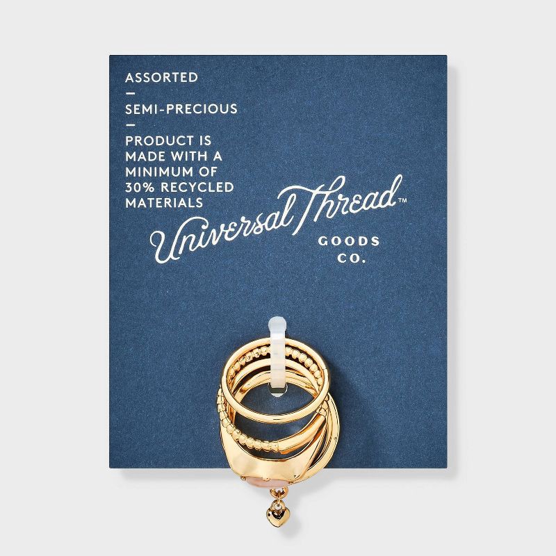 slide 2 of 3, Rose Quartz and Heart Charm Ring Set 5pc - Universal Thread™ Gold, 5 ct