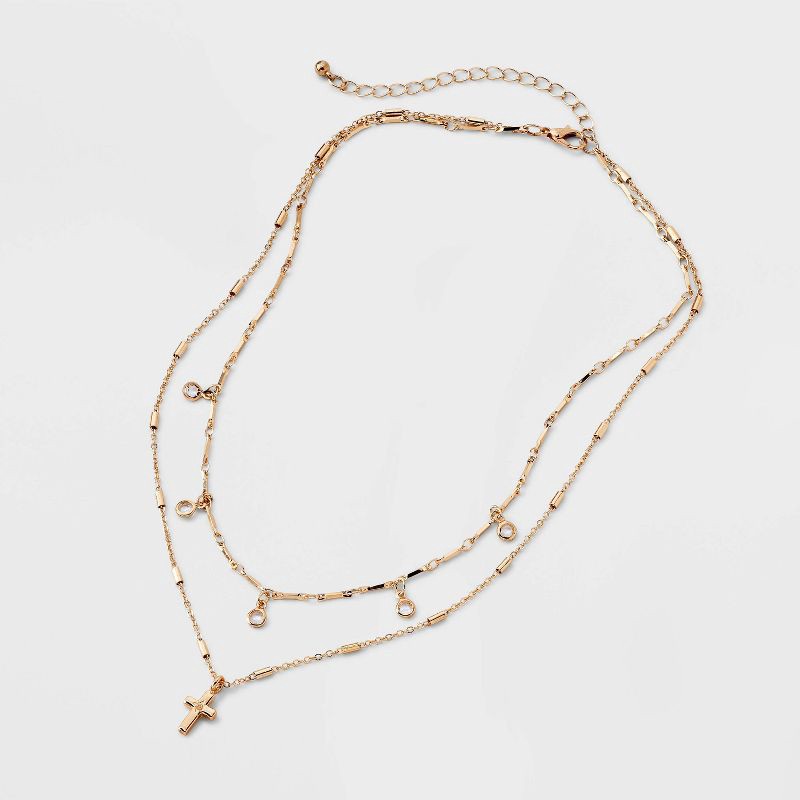 slide 3 of 4, Cross Charm Multi-Strand Necklace - Wild Fable™ Gold, 1 ct