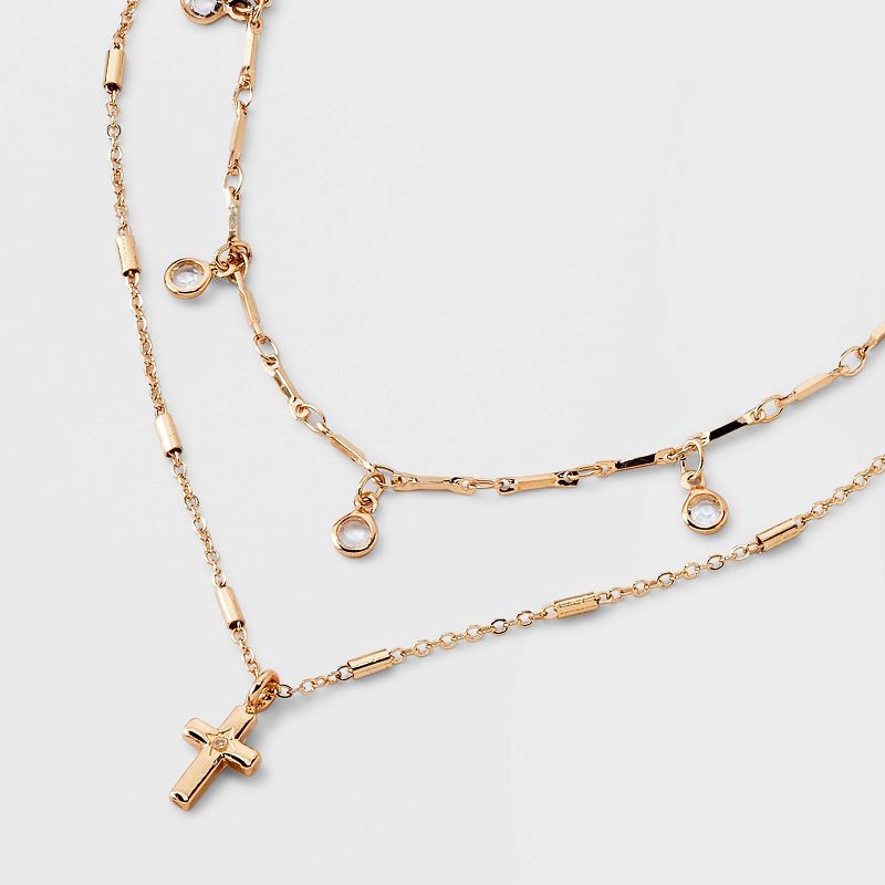 slide 4 of 4, Cross Charm Multi-Strand Necklace - Wild Fable™ Gold, 1 ct