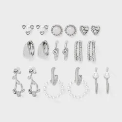Acrylic Pearl Hoop and Stud Earring Set 9pc - Wild Fable™ Silver