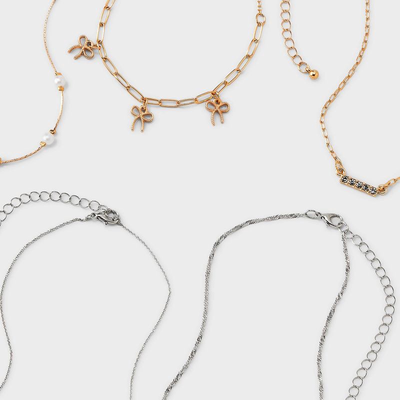 slide 3 of 3, Bow and Heart Choker Necklace Set 5pc - Wild Fable™ Gold/Silver, 5 ct