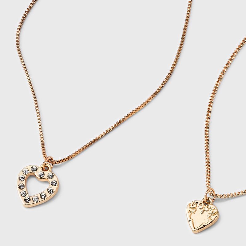 slide 3 of 3, Texture Heart Charm Multi-Strand Necklace - Wild Fable™ Gold, 1 ct