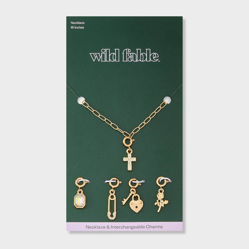 slide 2 of 4, Build Your Own Cross and Rose Charm Necklace - Wild Fable™ Gold, 1 ct
