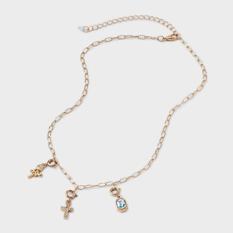 slide 3 of 4, Build Your Own Cross and Rose Charm Necklace - Wild Fable™ Gold, 1 ct